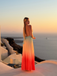 Multicolor 1930s Halter Gradient Pleated Maxi Dress