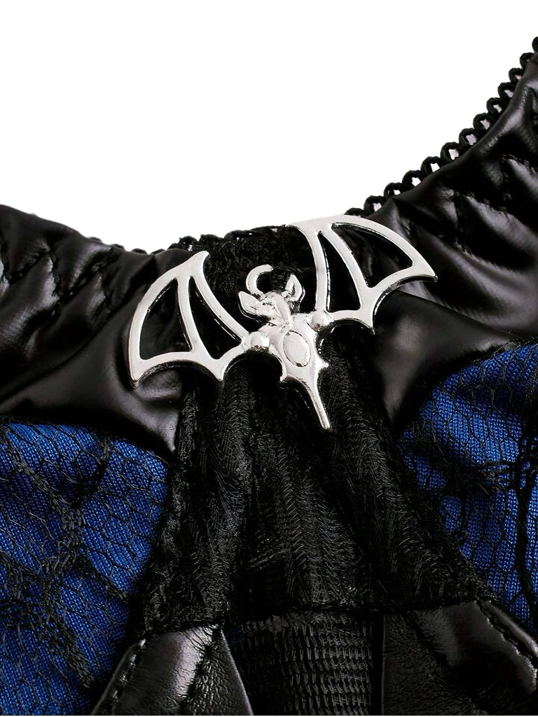 Dark Blue 1980s Punk Lace Patchwork Corset Top