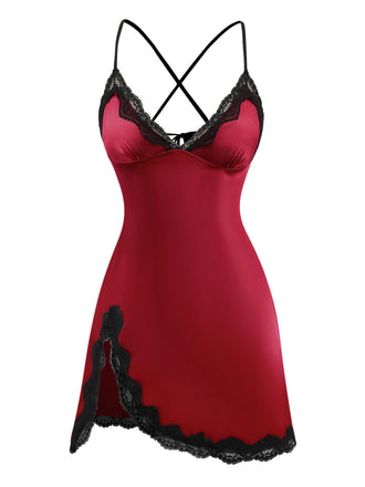 1960s Spaghetti Strap Satin Lace Nightgown