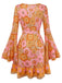 Orange 1960s Hippe Bell Sleeve Floral Dress
