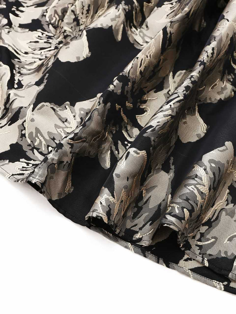 Black 1950s Jacquard Floral Dress With Belt