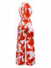 Red 1930s Abstract Prints Belted Sleeveless Jumpsuit