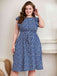 [Plus Size] Blue 1950s Floral Ruffle Sleeved Dress