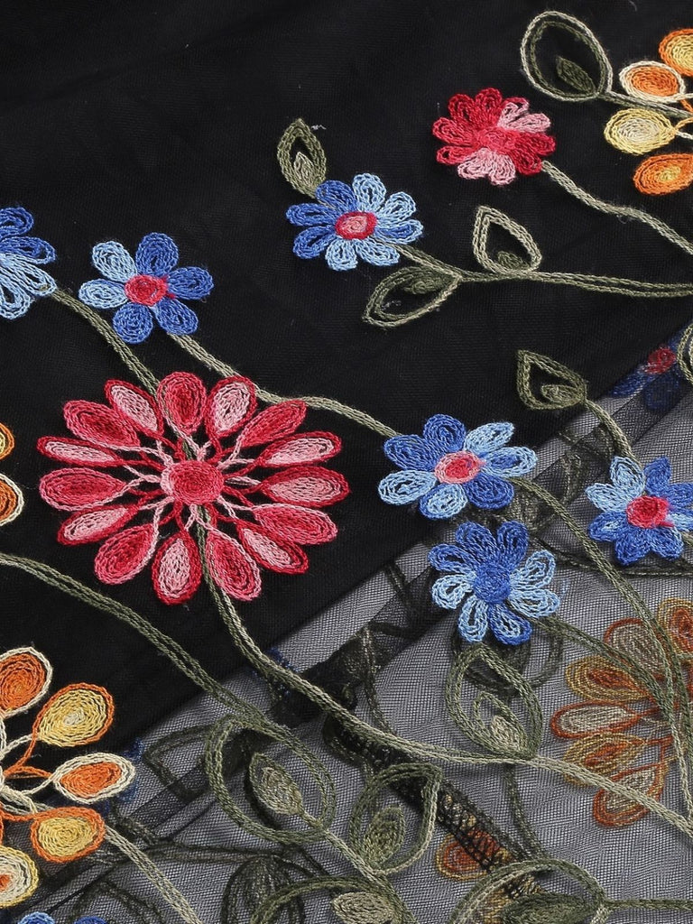 1950s Black Mesh Floral Embroidered Dress