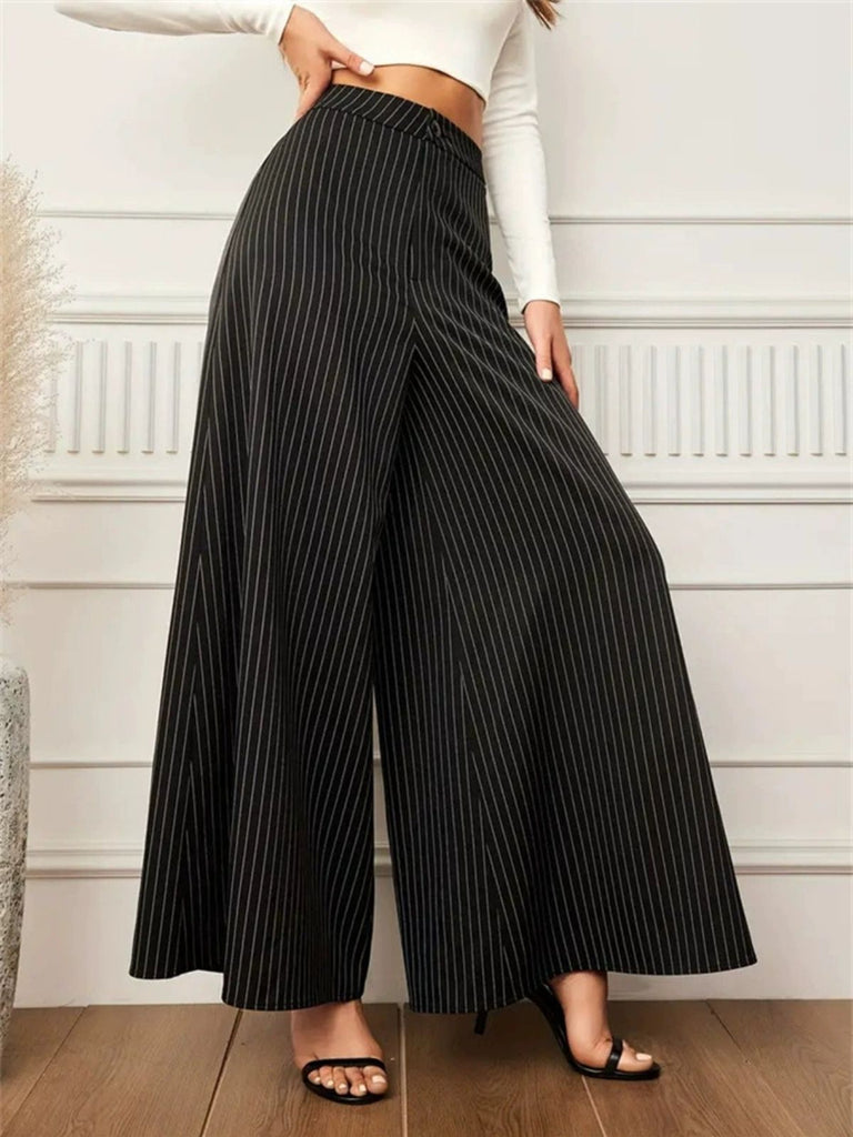Black 1940s Pinstripe Super Wide-Leg Pants