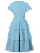 1940s Round Neck Bow Solid Tiered Dress