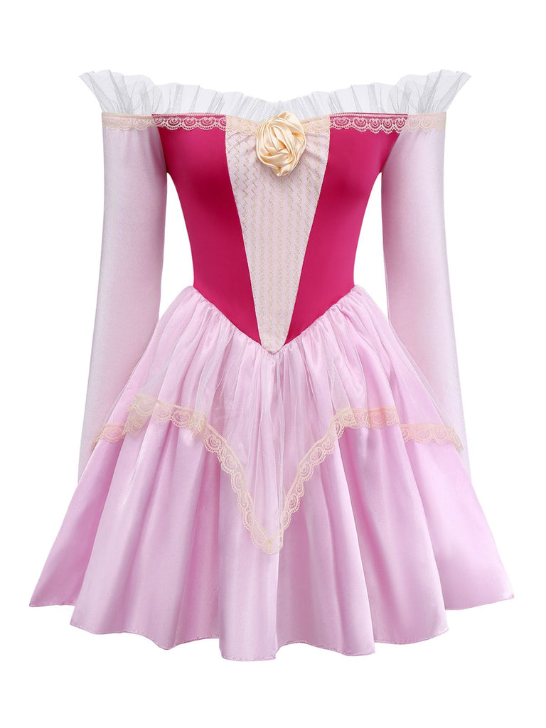 Pink 1940s Princess Off Shoulder Tulle Party Dress