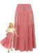 Pink 1940s Denim Button-Down Tiered Maxi Skirt