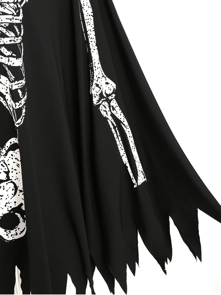 1970s Halloween Skeleton Bone Print Hooded Cape