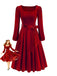 1950s Christmas Velvet Square Neck Long Sleeve Dress