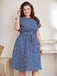 [Plus Size] Blue 1950s Floral Ruffle Sleeved Dress