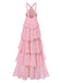 Pink 1930s Tiered 3D Rose Maxi Dress