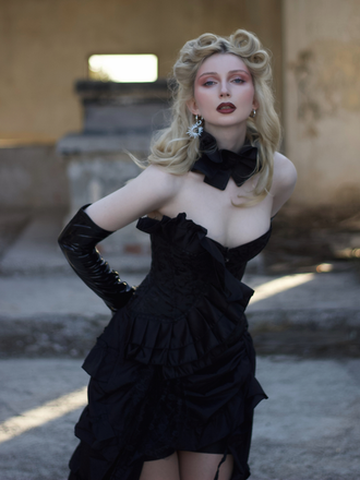 [Pre-Sale] 1970s Gothic Steampunk Wrinkle High Low Hem Skirt