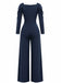 1930s Solid Ruched V-Neck Belted Jumpsuit