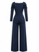 1930s Solid Ruched V-Neck Belted Jumpsuit