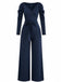 1930s Solid Ruched V-Neck Belted Jumpsuit