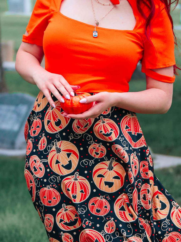 Orange 1950s Halloween Pumpkin Swing Dress