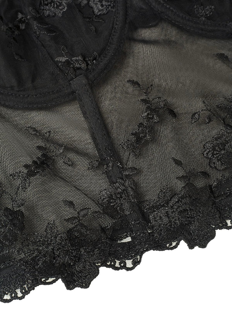 Black 1970s Puff Sleeve Lace Corset Top