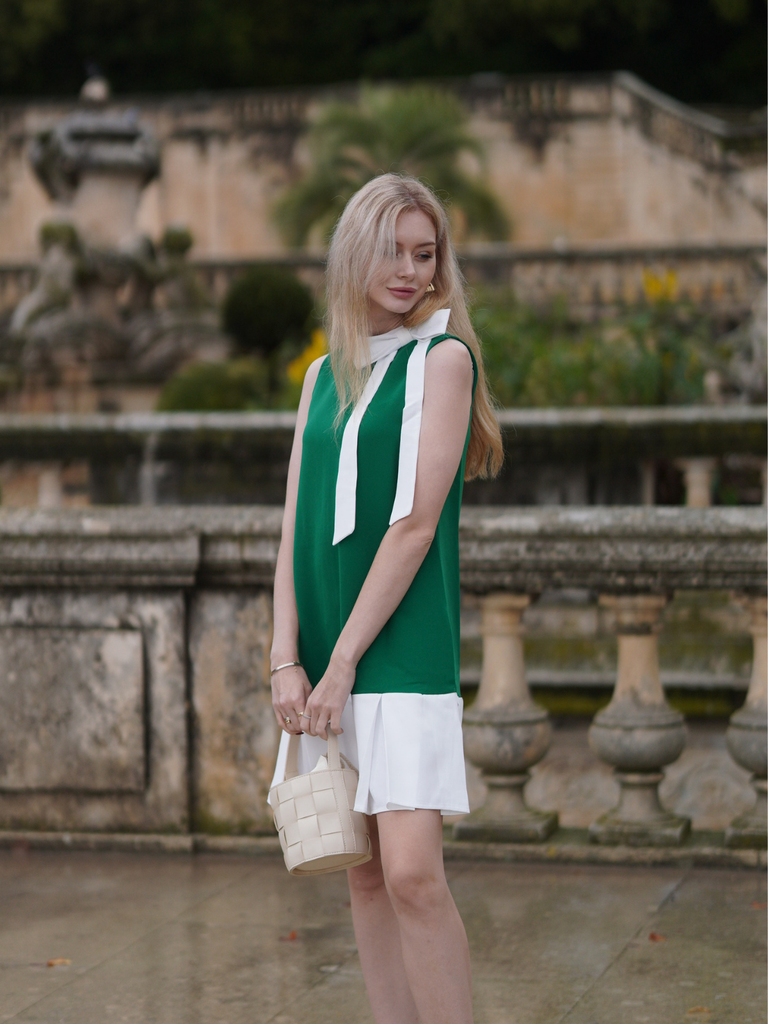Green 1960s Crew Bowknot Sleeveless Dress