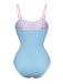 Blue 1930s Contrast Spaghetti Straps One-Piece Swimsuit