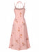 Pink 1930s Halter Strap Floral Satin Dress