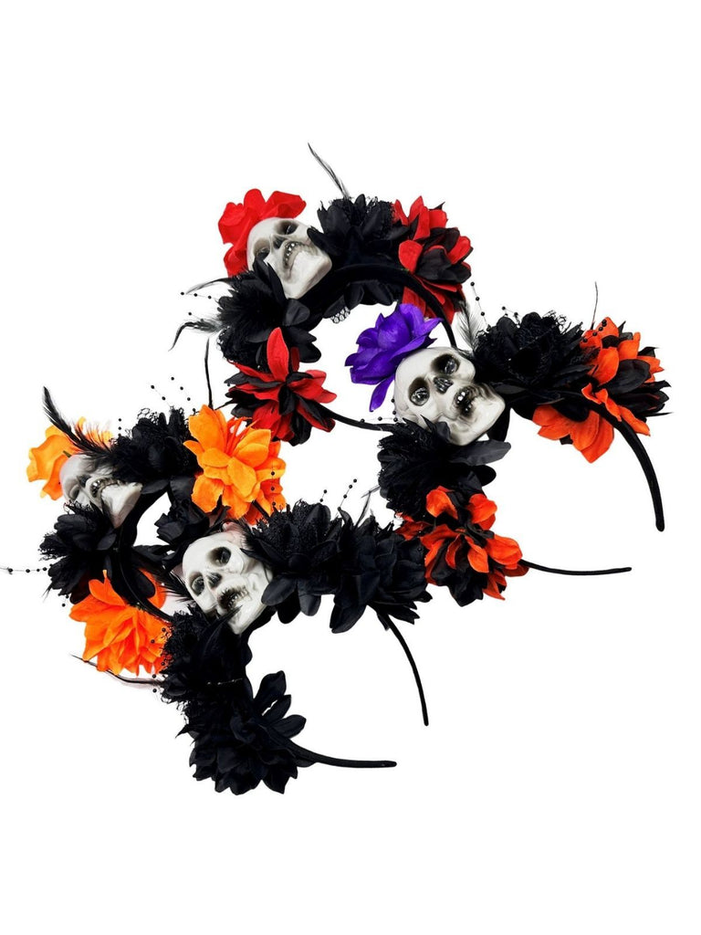 Dark Horror Skull Feather 3D Flowers Headband