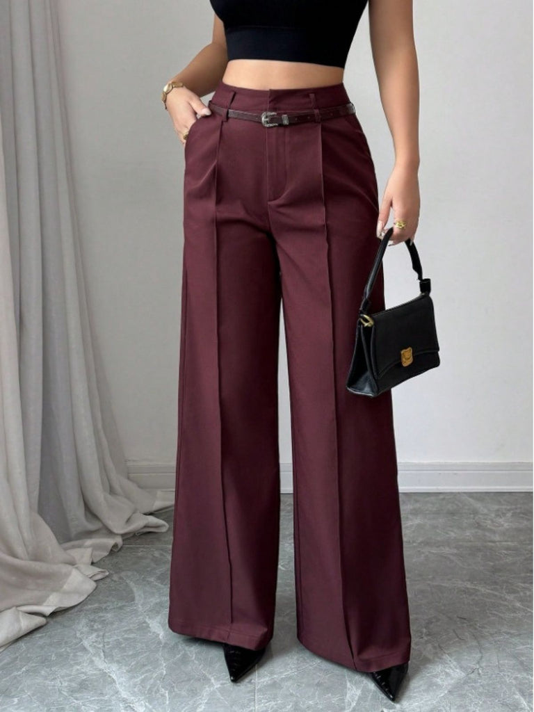 Burgundy 1960s High-Waist Wide-Leg Pants