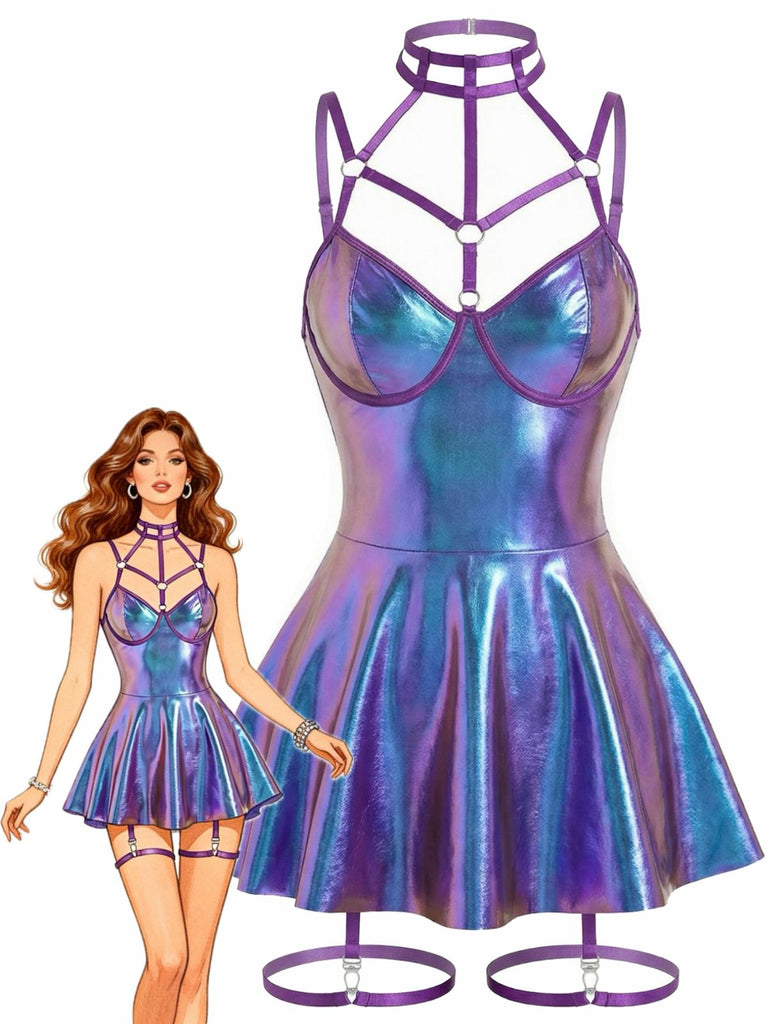 1970s Patent Leather Halter Laser Slip Nightdress