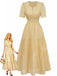 Yellow 1940s Eyelet Lace V-neck Tiered Maxi Dress