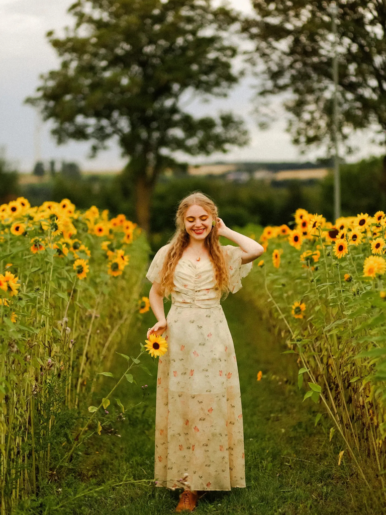 Yellow 1930s Butterfly Flutter Sleeve Chiffon Dress