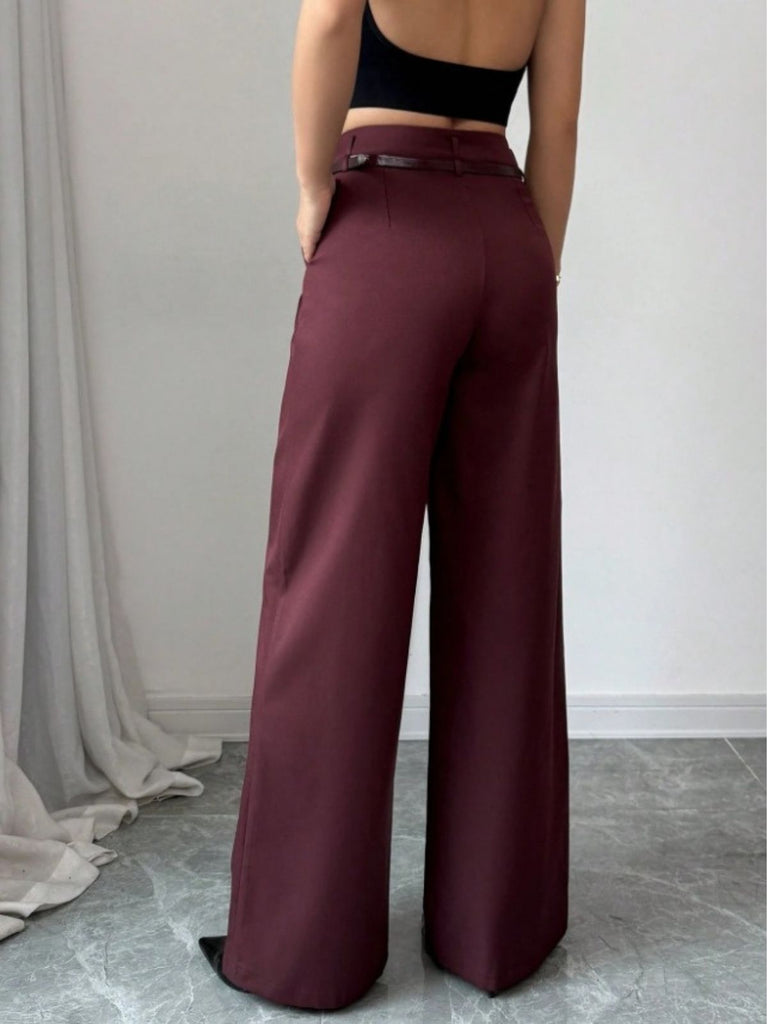 Burgundy 1960s High-Waist Wide-Leg Pants