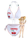 White 1970s Cherry Print Tie-Halter Bikini Set