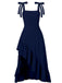 1930s Solid Bow Slit Ruffled Hem Suspender Dress