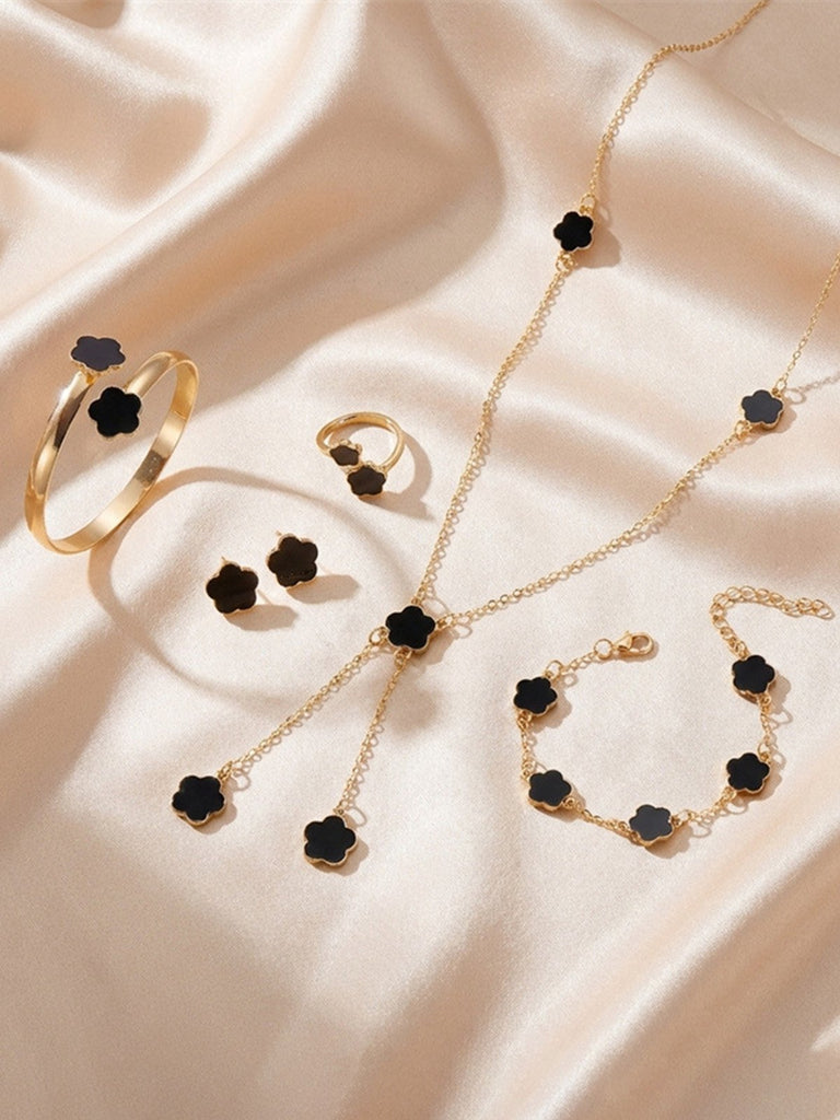5PCS Five-Petal Flower Jewelry Set - vintage fashion, retro style