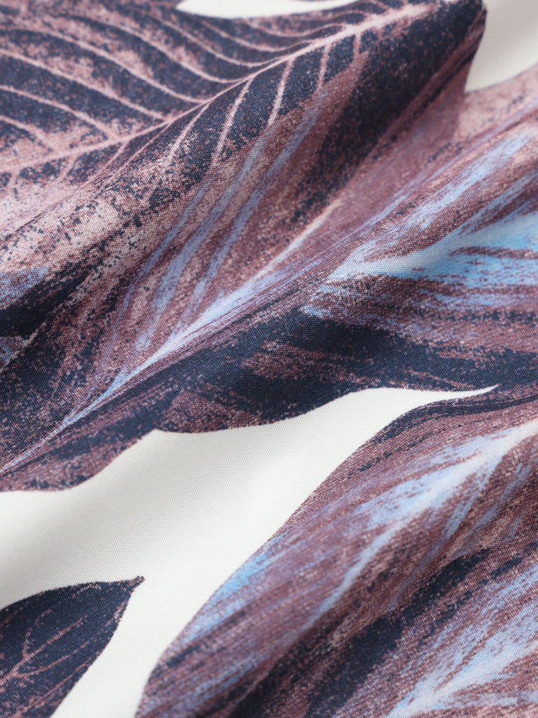 Purple 1970s Tropical Print V-Neck Wide Leg Jumpsuit