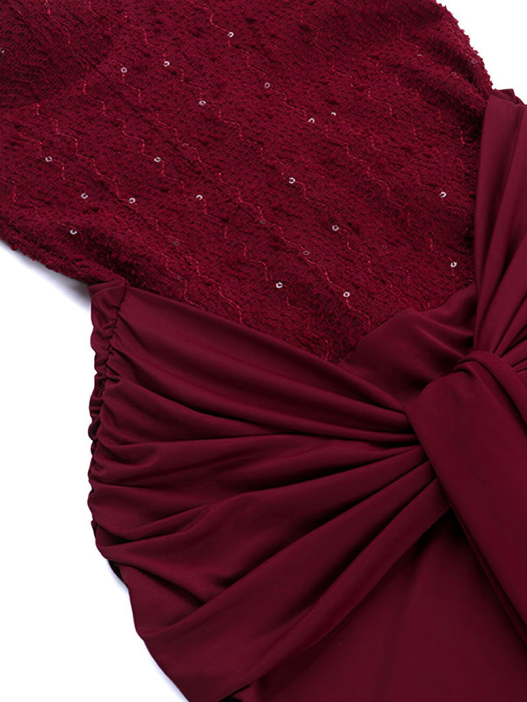 1930s Solid Lace-Up Strapless Maxi Dress