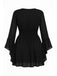 [Plus Size] Black 1980s Solid V-Neck Flare Dress