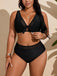 [Plus Size] Black 1980s Solid Adjustable Straps Tie Detail Bikini Set
