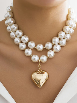Vintage Pearl Heart Pendant Necklace