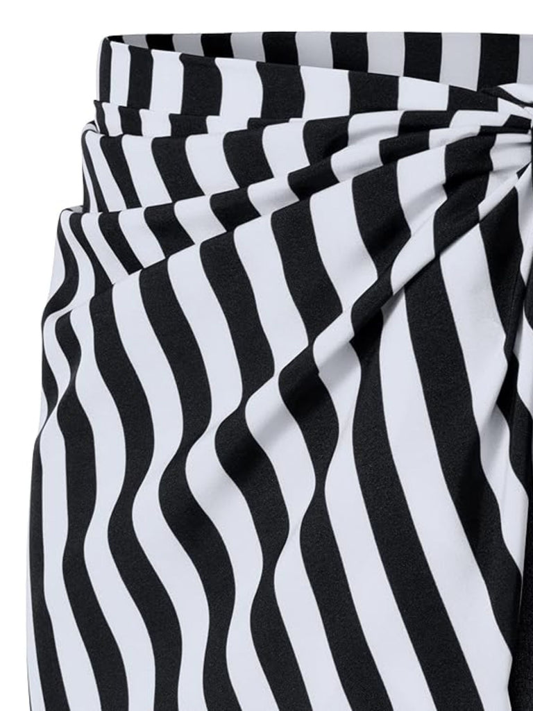 Black&White 1960s Striped Skirt With Headscarf