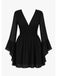 [Plus Size] Black 1980s Solid V-Neck Flare Dress
