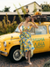 1940s Lemon Print Spaghetti Strap Swing Dress