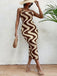Beige 1970s Boho Irregular Print Knit Dress
