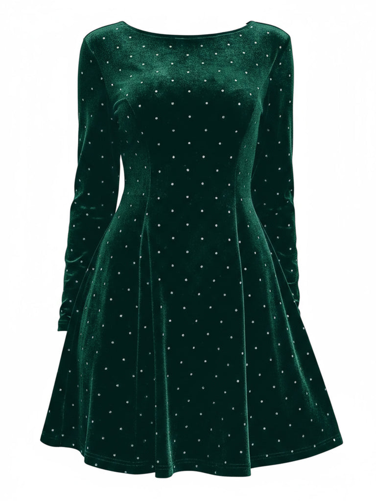 1980s Velvet Rhinestone Fit Party Dress
