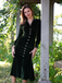 Green 1930s Velvet Pearl Lantern Sleeve Mermaid Dress