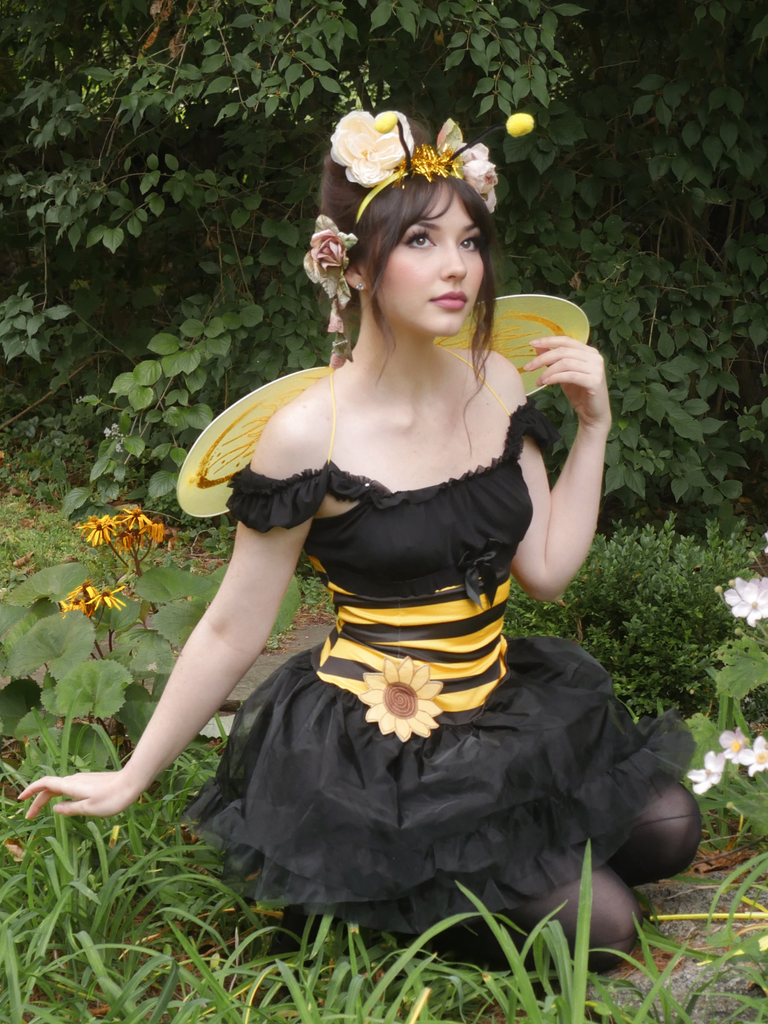 5PCS Yellow & Black 1950s Honey Bee Costume Halloween Cosplay Set