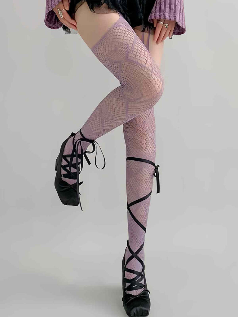 Heart Pattern Thigh High Fishnet Stockings