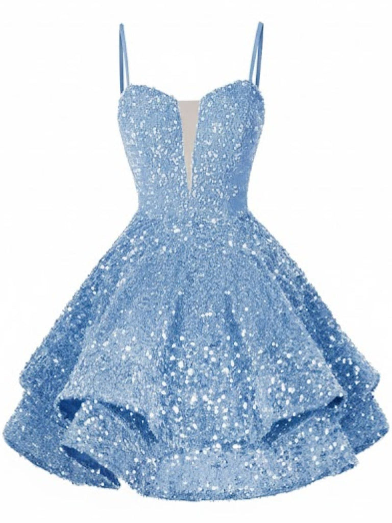 Red 1950s Sequin Deep V-Neck Lace-UP Mini Party Dress