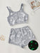 2PCS 1970s Glowing Colorful Print Flannel Pajama Set