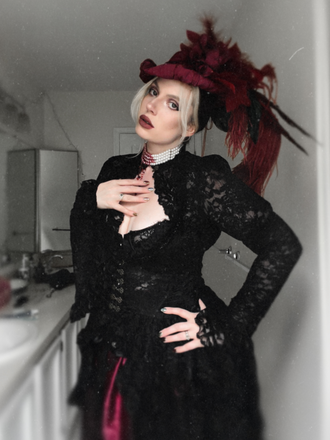 Black 1980s Gigot Sleeve Victorian Lace Dress